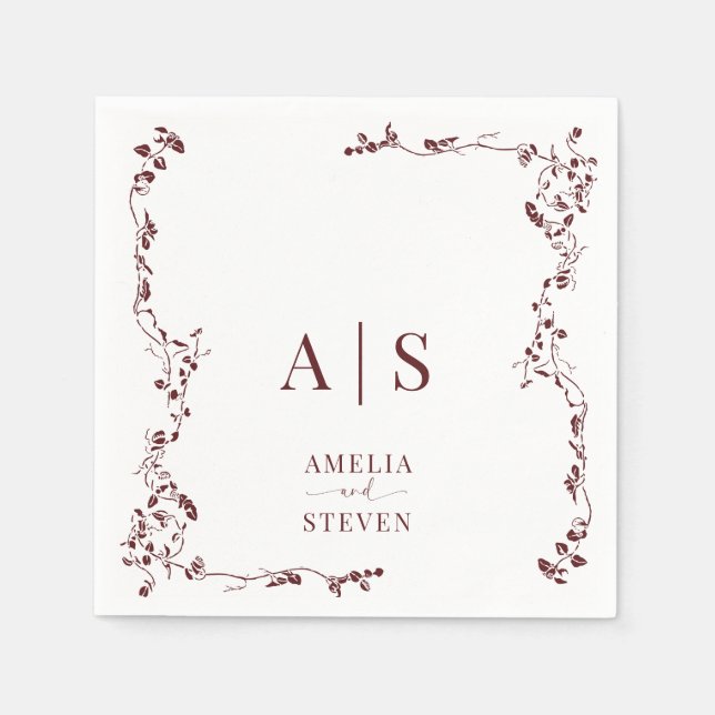 Elegant Floral Leaf Classic Wedding  Napkin (Front)