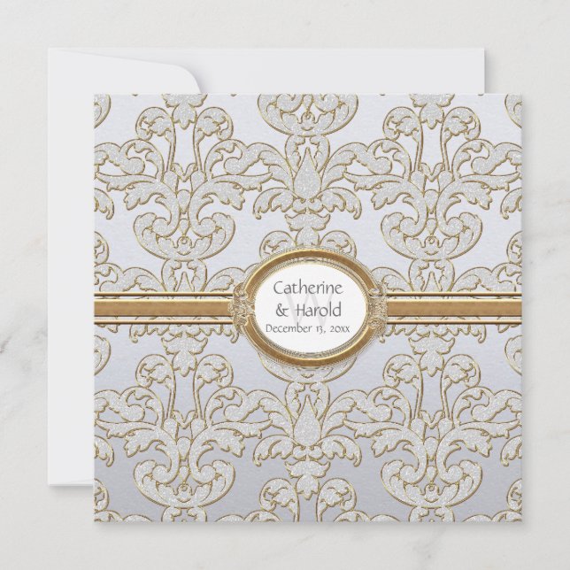 Elegant Floral Leaf Damask Baroque Gold Swirl Card (Front)