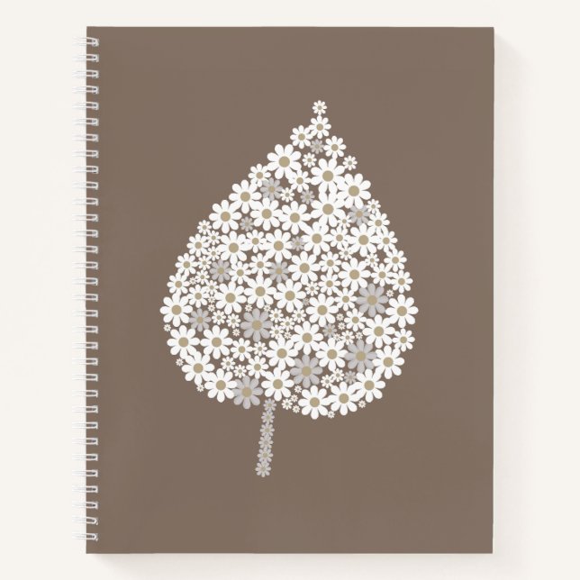Elegant Floral Leaf Design – White and Soft Grey  Notebook (Front)