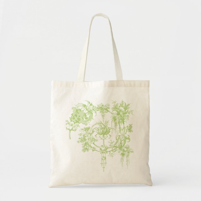 Elegant Floral, Leaf Green and Aqua Tote Bag (Front)