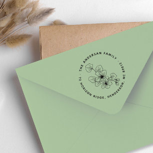 Elegant Floral Leaves Family Name Return Address Rubber Stamp