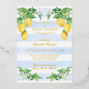 Elegant Floral Lemon Blue Gold Foil Bridal Shower