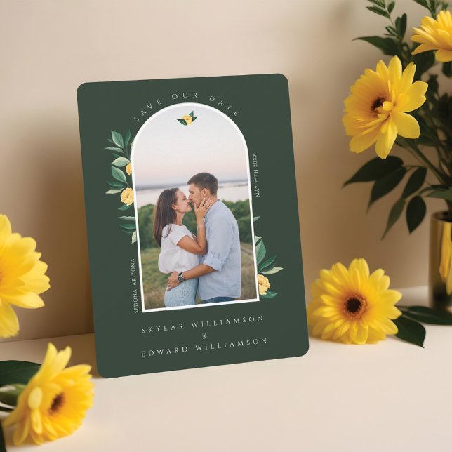 Elegant Floral Lemon Tree Arch Photo Green Save The Date (Elegant Floral Lemon Tree Arch Photo Green Save The Date)