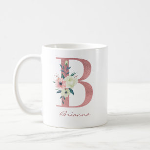 Elegant Floral Letter B Pink and Ivory Bouquet Coffee Mug