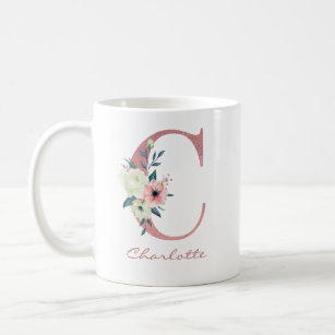Elegant Floral Letter C Pink and Ivory Bouquet Coffee Mug