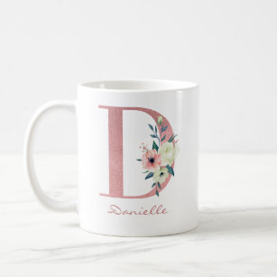 Elegant Floral Letter D Pink and Ivory Bouquet Coffee Mug