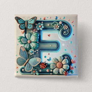 Elegant Floral Letter E with Butterflies 15 Cm Square Badge