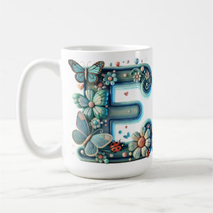 Elegant Floral Letter E with Butterflies Coffee Mug