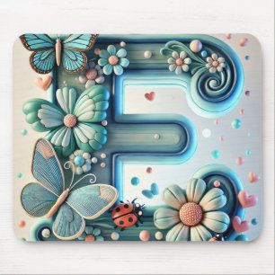 Elegant Floral Letter E with Butterflies Mouse Mat