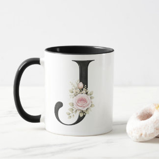 Elegant Floral Letter J Monogram Logo Mug