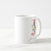 Elegant Floral Letter J Pink and Ivory Bouquet Coffee Mug (Front Right)