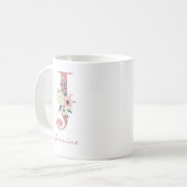 Elegant Floral Letter J Pink and Ivory Bouquet Coffee Mug (Front Left)