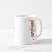 Elegant Floral Letter L Pink and Ivory Bouquet Coffee Mug (Front Right)