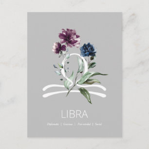 Elegant Floral Libra Symbol Postcard