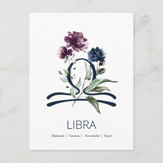 Elegant Floral Libra Symbol Postcard (Front)