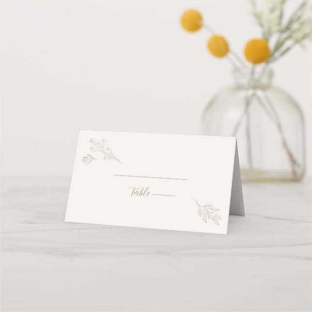 Elegant Floral Light Beige Wedding Place Card (Front)