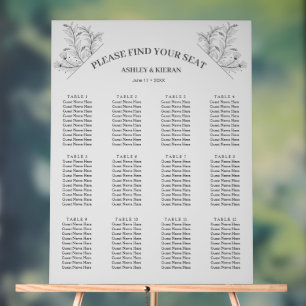 Elegant Floral Light Grey Seating Chart