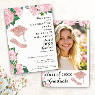 Elegant Floral Light Pink and White Graduation Invitation