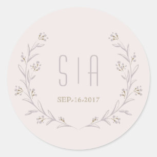 Elegant floral lilac rustic wedding monogram classic round sticker