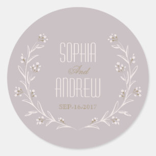 Elegant floral lilac rustic wedding monogram classic round sticker