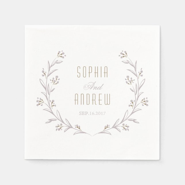 Elegant floral lilac rustic wedding monogram napkin (Front)