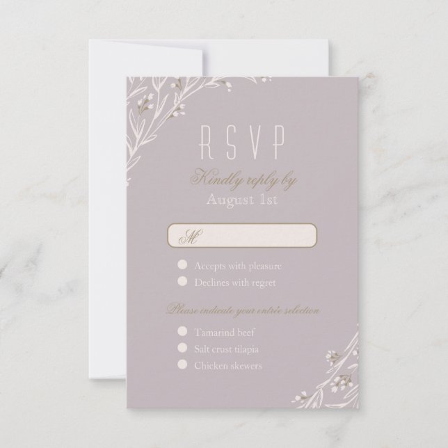 Elegant floral lilac rustic wedding  RSVP Card (Front)