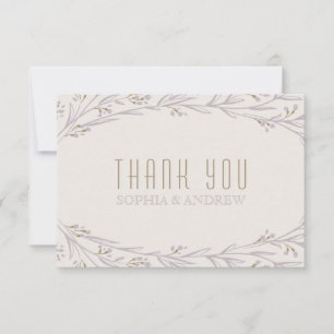 Elegant floral lilac rustic wedding thank you card
