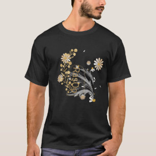 Elegant Floral Line Art Botanical Black T-Shirt
