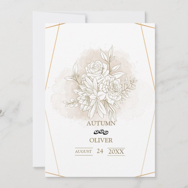 Elegant floral line art wedding invitation card (Back)