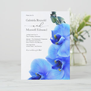 Elegant Floral Love Blue Orchids Wedding Invitation