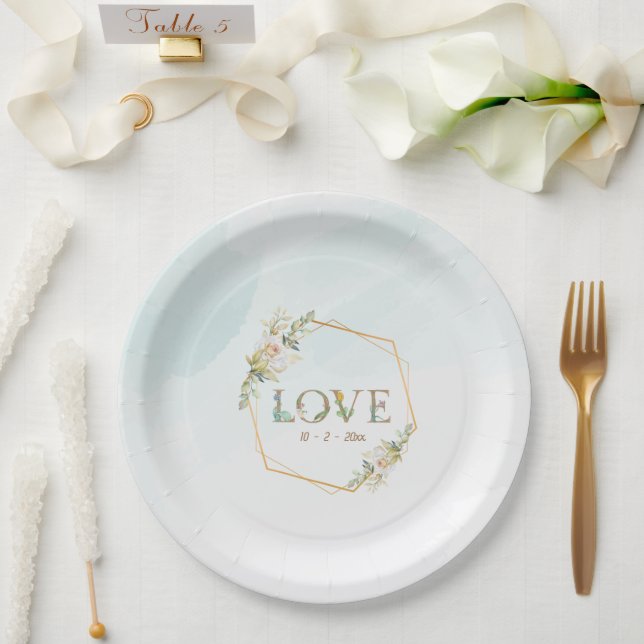 Elegant  Floral  Love Greenery Gold Hershey's Mini Paper Plate (Wedding)