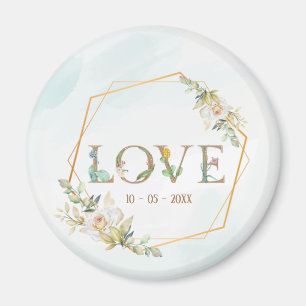 Elegant  Floral  Love Greenery Gold  Magnet