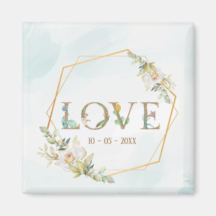Elegant  Floral  Love Greenery Gold  Magnet