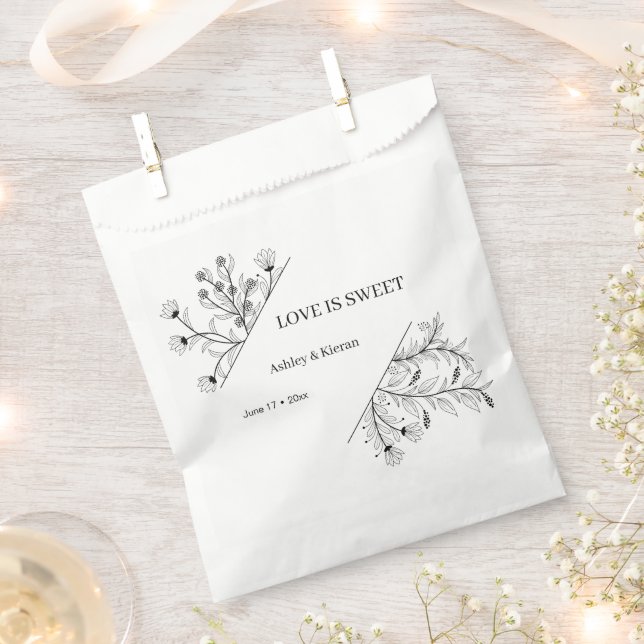 Elegant Floral Love is Sweet Wedding Favour Bags (Clipped)