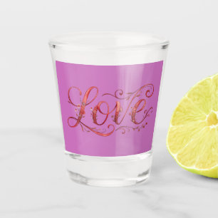 Elegant Floral Love Typography Wedding Favour Shot Glass