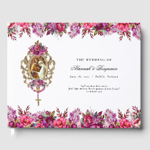 Elegant Floral Magenta Spring Catholic Wedding Guest Book