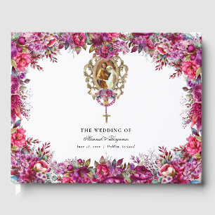 Elegant Floral Magenta Spring Catholic Wedding Guest Book