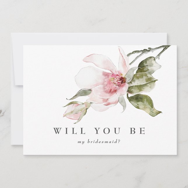 Elegant Floral Magnolia Bridesmaid Proposal Card (Front)
