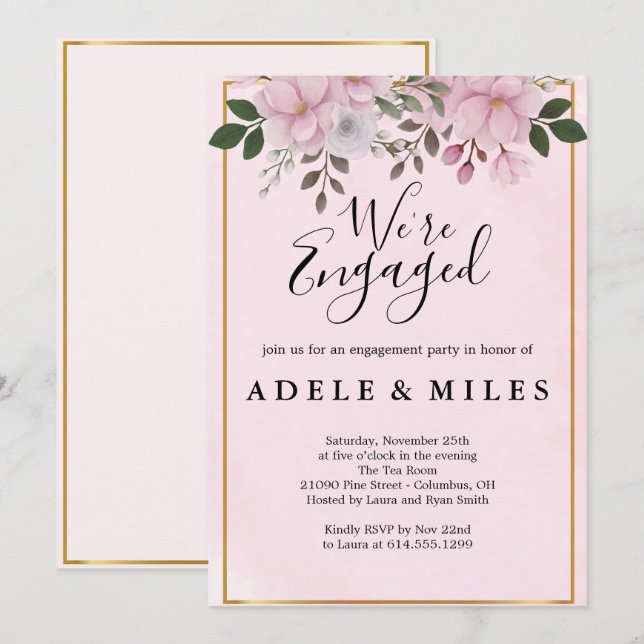 Elegant Floral Magnolia Engagement Party Invitation (Front/Back)