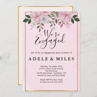 Elegant Floral Magnolia Engagement Party Invitation