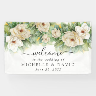 Elegant Floral Magnolia Watercolor Wedding Welcome Banner