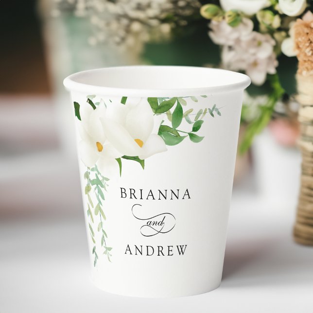 Elegant Floral Magnolia Wedding  Paper Cups (Elegant Floral Magnolia Wedding Paper Cups)