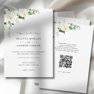 Elegant Floral Magnolia Wedding QR Code Invitation