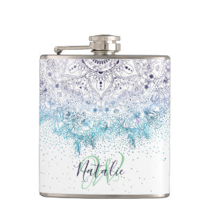 Elegant floral mandala and confetti image hip flask