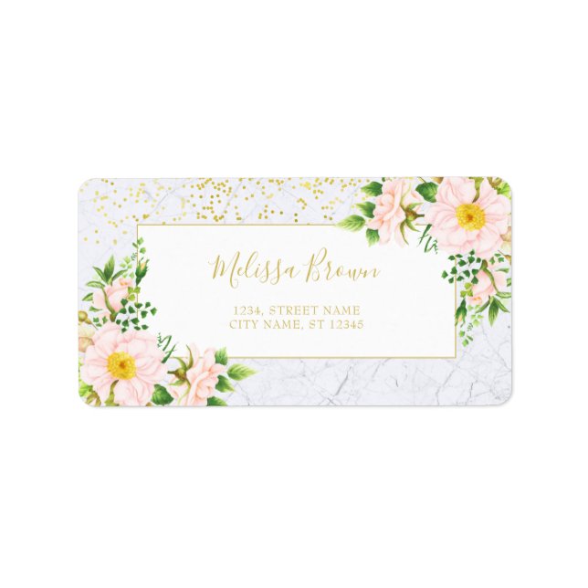 Elegant Floral Marble Chic Trendy Address Label (Front)