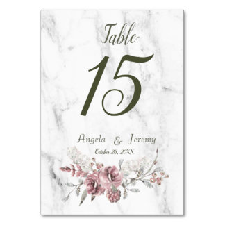 Elegant Floral Marble Watercolor Wedding Table Number
