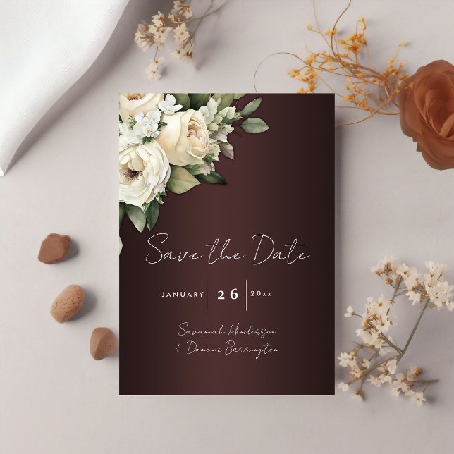 Elegant Floral Marsala Wedding Save the Date Invitation (Creator Uploaded)