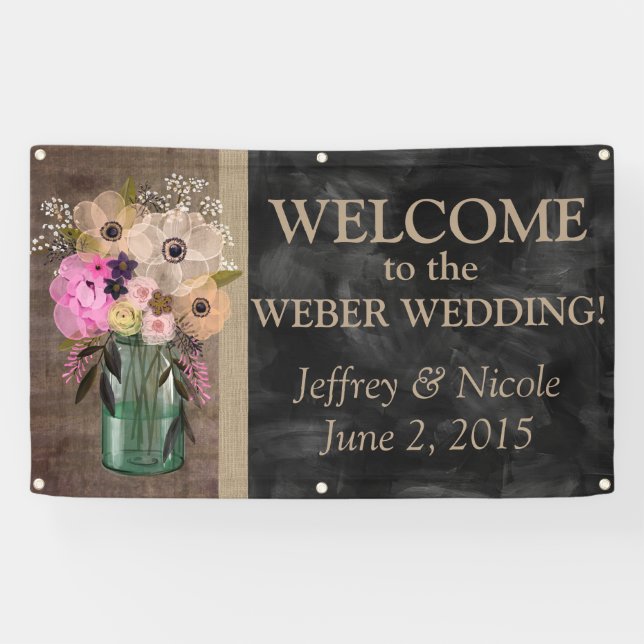 Elegant Floral Mason Jar Wedding Banner (Horizontal)