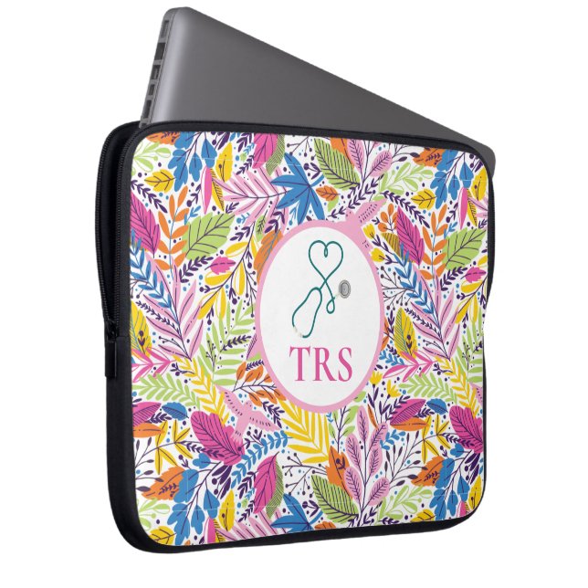 Elegant Floral  Medical Doctor or Nurse Laptop Sleeve (Front Right)