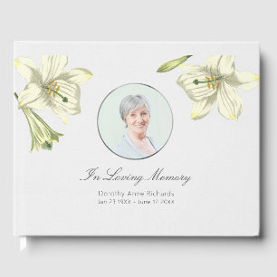 Elegant Floral Memorial Funeral Service Photo Guest Book